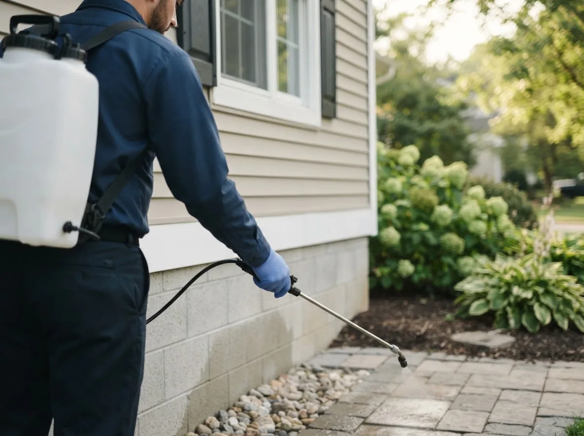 Pest control technician inspecting a home in Livonia, MI
